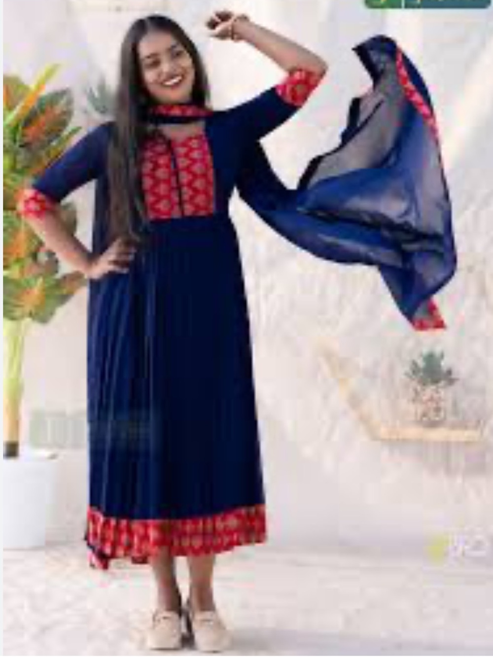 Westside royal blue and red georgette Anarkali-style flared kurta large